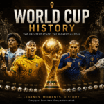 World Cup History timeline featuring FIFA World Cup winners and iconic football legends