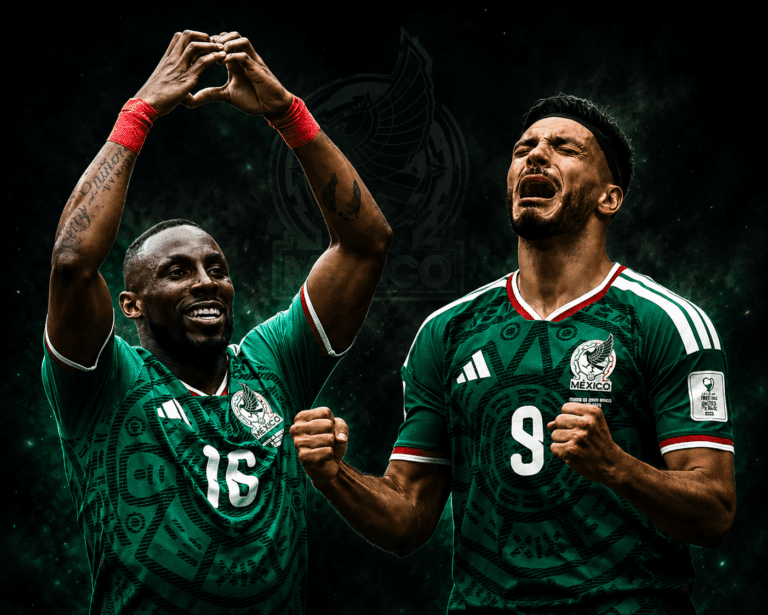 Mexico players celebrate after defeating South Africa 2-0 in the FIFA World Cup 2026 opening match at Estadio Azteca.